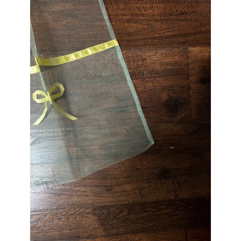 Vintage Handmade Green Tulle Half Apron — Mid Century Yellow Satin Ribbon Bows